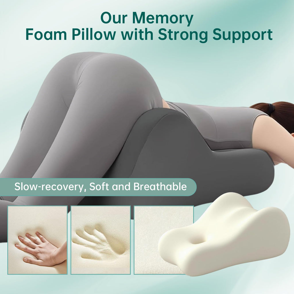 Memory Foam Wedge Pillow Intimacy Couples Pillow, Pregnant Ergonomic Contoured Position Pillow for Sleeping & Reading, Multi-Functional Bed Pillow Back Support Cushion All Grey