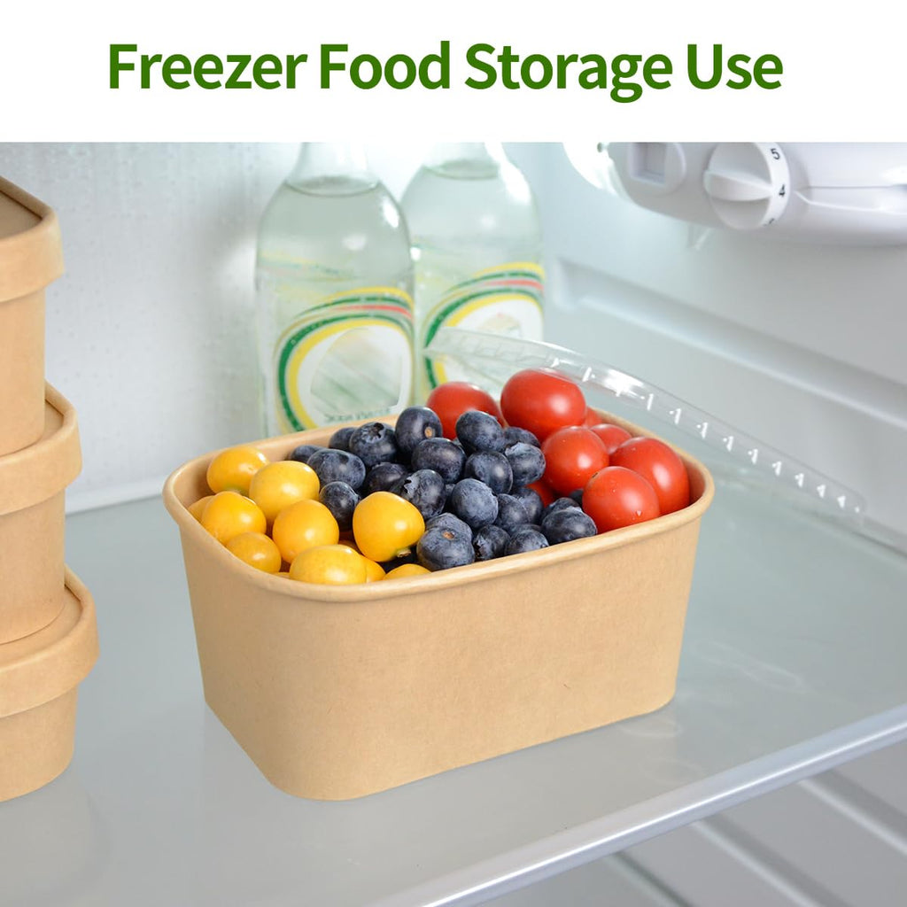 AICHEF 50 Pack 35 oz Paper Food Containers with Lids, Microwavable and Freezer Use Paper Meal Prep Containers Disposable Food Prep and Take Out Food Containers, 50 Bowls 50 Lids