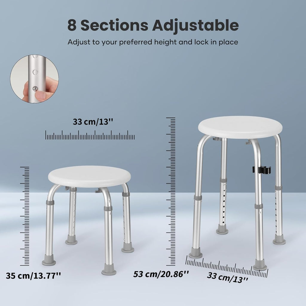 Careboda Adjustable Bath Chair for Inside Shower, Shower Stool with Upgraded Aluminium, Tool-Free Assembly, 8 Adjustable Heights for Seniors, Elderly, Pregnant, Handicap & Disabled Gray