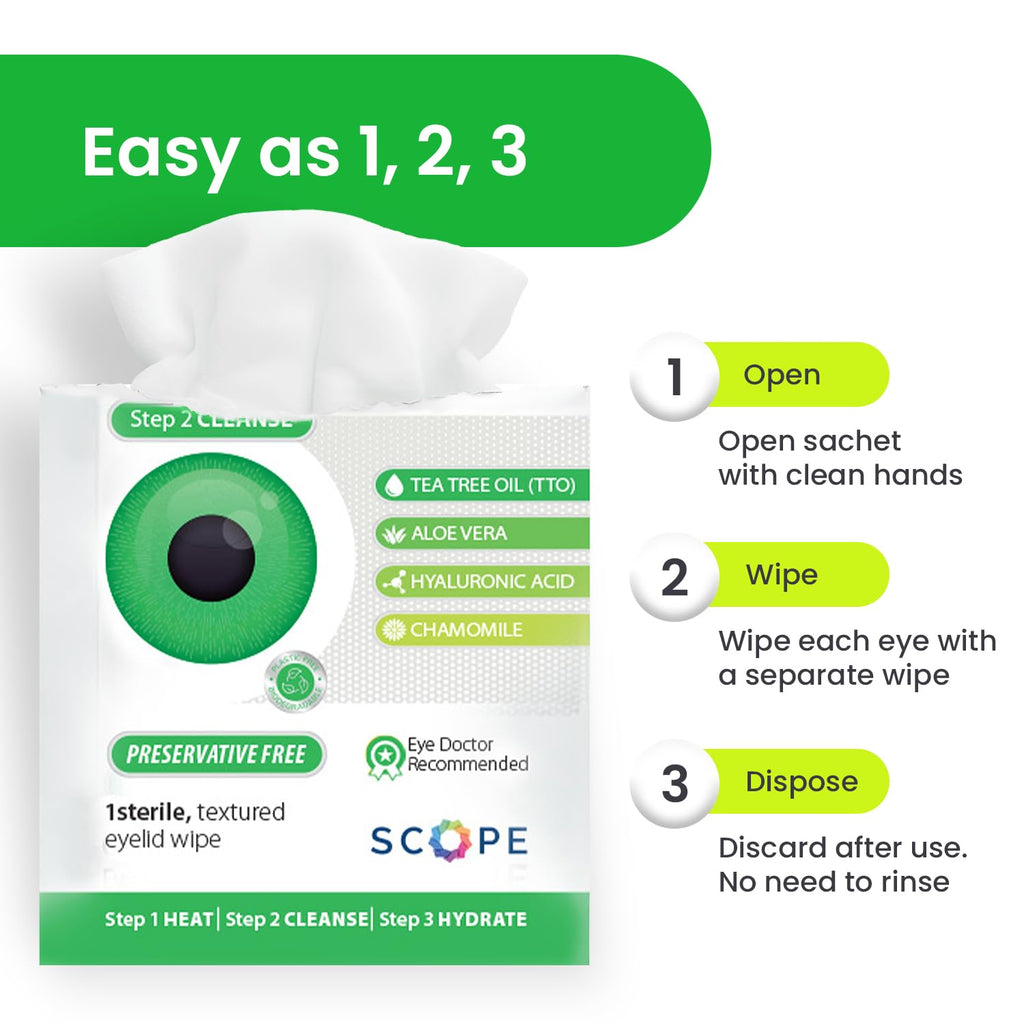 OPTASE TTO Eyelid Cleansing Wipes, 20 Count – Individually Wrapped Tea Tree Oil Eyelid Wipes – Preservative-Free Formula for Daily Use – Eye Doctor Recommended Tea Tree Eye Lid Cleanser