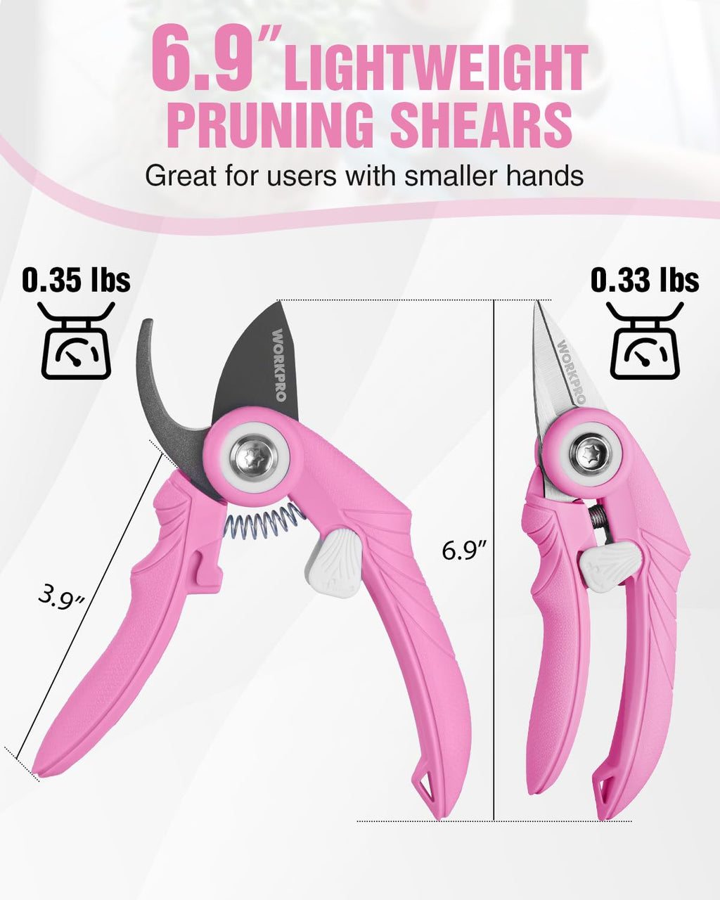 2-Pack 6.9" Garden Pruning Shears, Bypass & Straight Garden Scissors, Pink