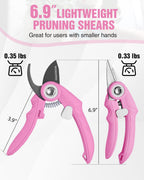 2-Pack 6.9" Garden Pruning Shears, Bypass & Straight Garden Scissors, Pink