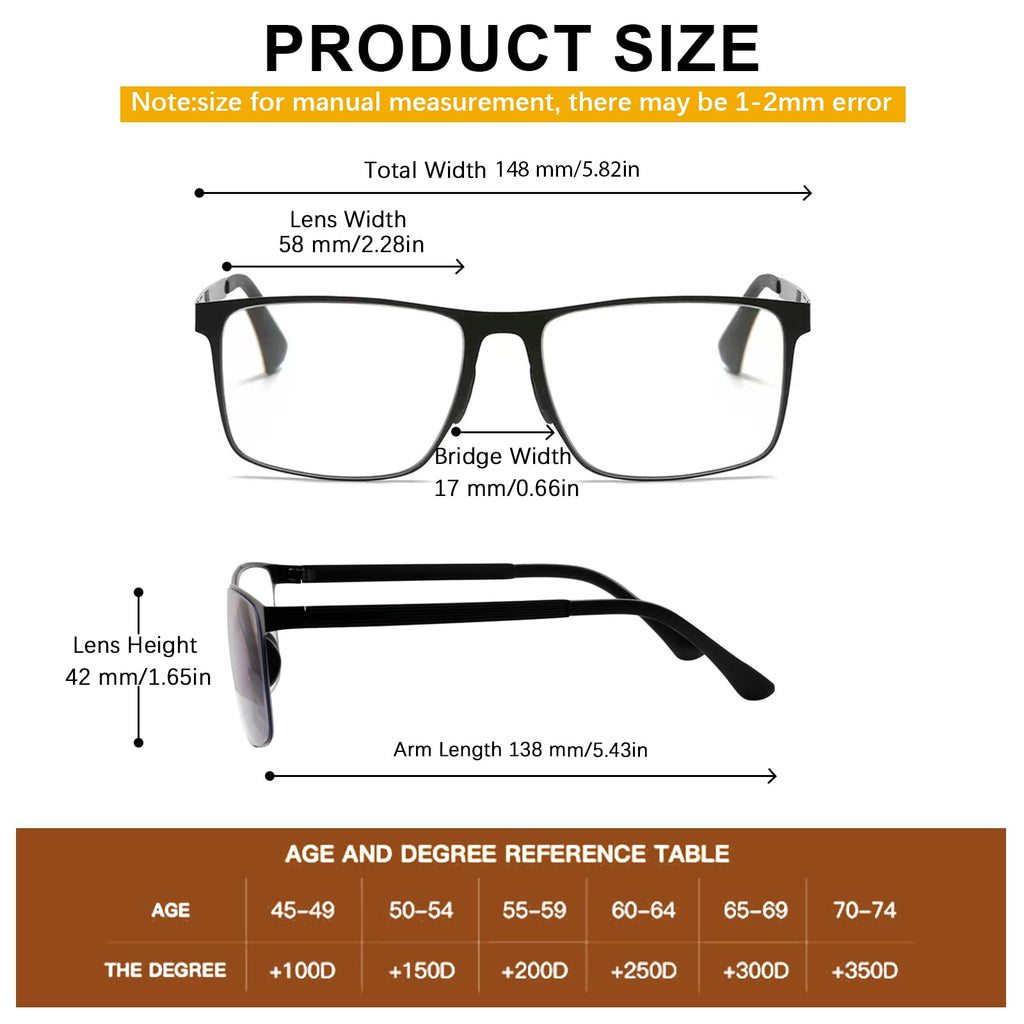 UXAOSVME Progressive Multifocus Reading Glasses Anti Blue Light Photochromic/Bifocal Reading Glasses for men UV Protection (Multifocal-Black, 2.5, x)
