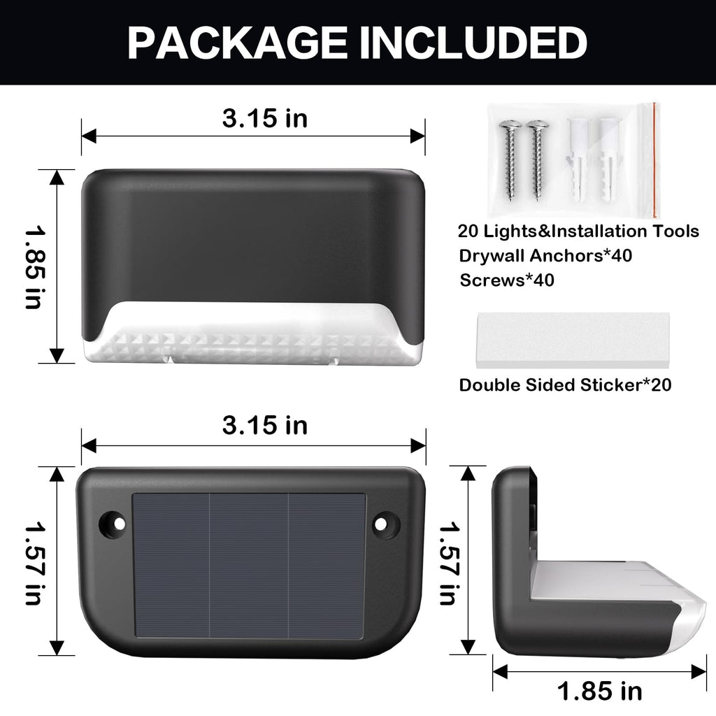 BKBB PPBB Solar Deck Lights Outdoor, 20 Pcs Solar Step Lights, Waterproof LED Solar Lights for Outdoor Stairs, Step, Fence, Yard, Patio, Railing, Garden and Pathway