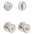 Kwikset Maven Front Door Lock Handle and Deadbolt Set, Entry Handleset Round Exterior with Interior Door Knob, Secure Locking Deadbolt, Satin Nickel, with Microban Protection