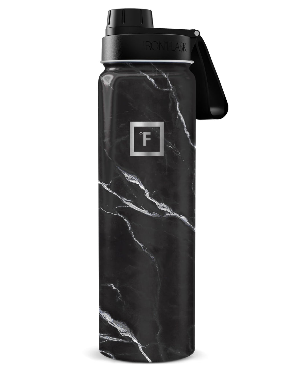 IRON °FLASK Camping & Hiking Hydration Flask with Spout, Wide Mouth Insulated Stainless Steel Sports Water Bottle - 22 oz Black Marquina