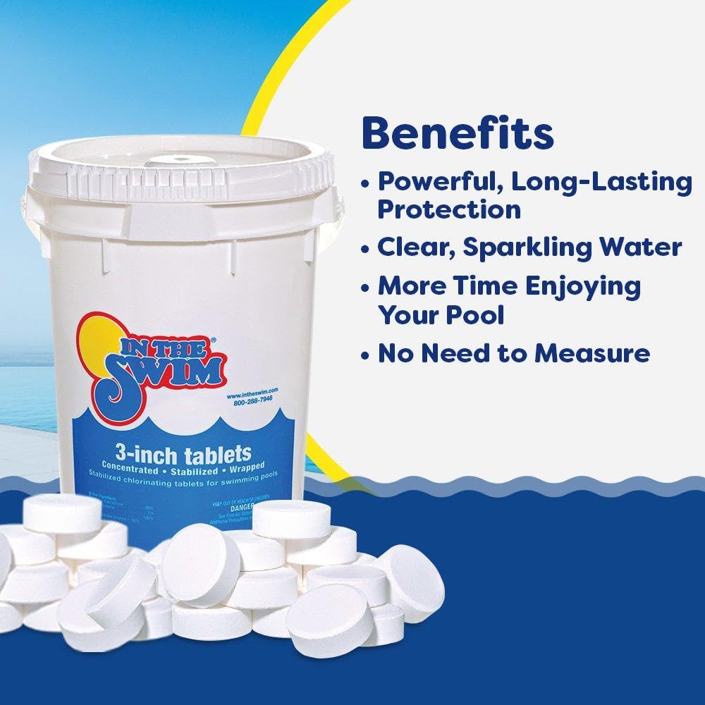 In The Swim Opening Kit and Chlorine Bundle - Pre-Measured Opening Kit for Easy Use - 10 Pound Bucket of 3-Inch Stabilized Chlorine Tablets - Inground and Above Ground Pools Up to 7,500 Gallons