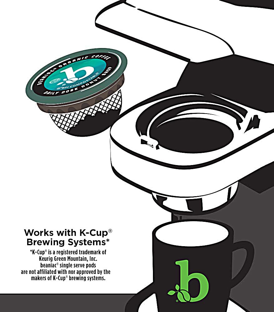 beaniac Organic Daily Dose Donut Shop, Light Roast, Single Serve Compostable K Cup Coffee Pods, Organic Arabica Coffee, Keurig Brewer Compatible, 30 Count