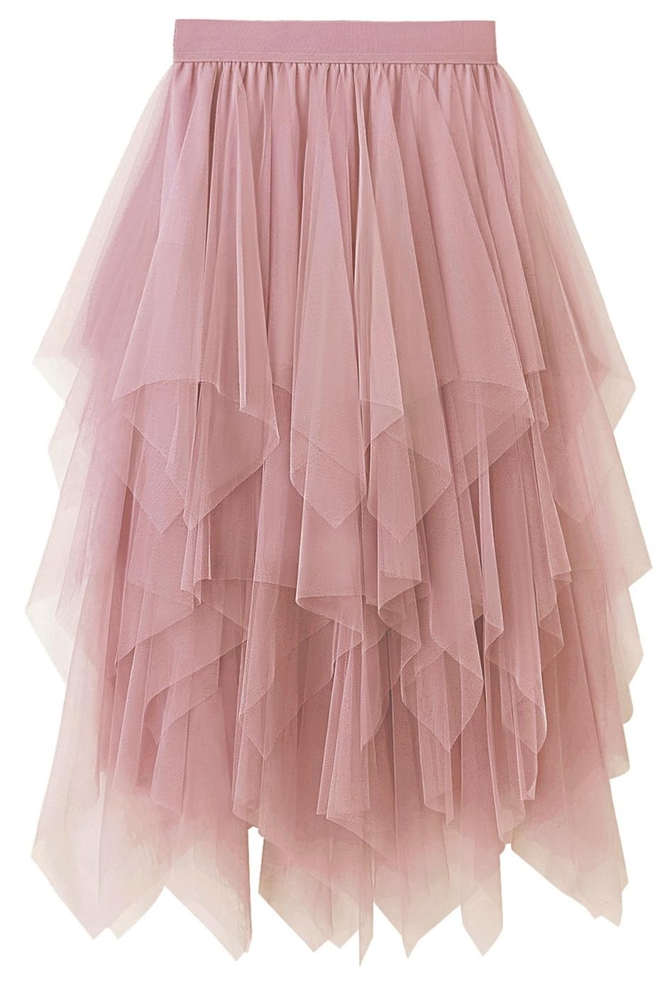 Reaowazo Tulle Skirts for Women Midi Long Fairy Skirt Tutu A-Line Mesh Layered High Elastic Waist Halloween Skirts Pink One Size