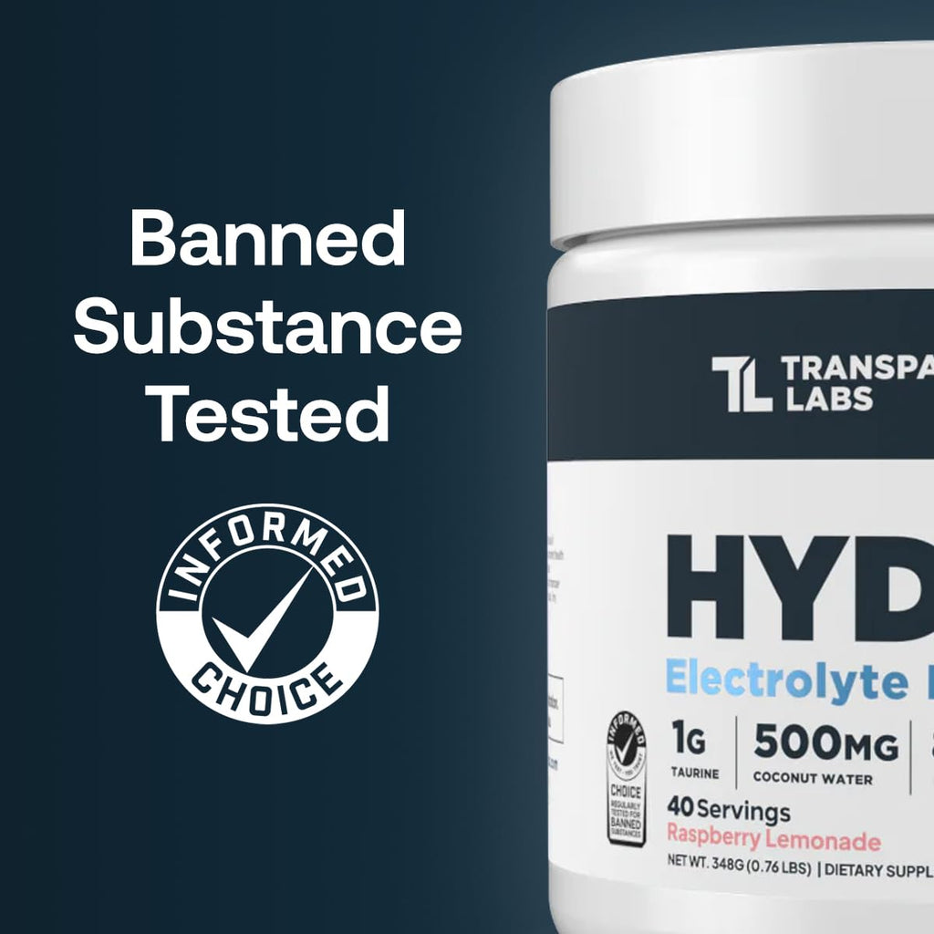 Transparent Labs Hydrate Sugar Free Electrolytes Powder - Hydration Powder Electrolytes with Coconut Water, Calcium, Taurine, & Potassium - 40 Servings, Raspberry Lemonade