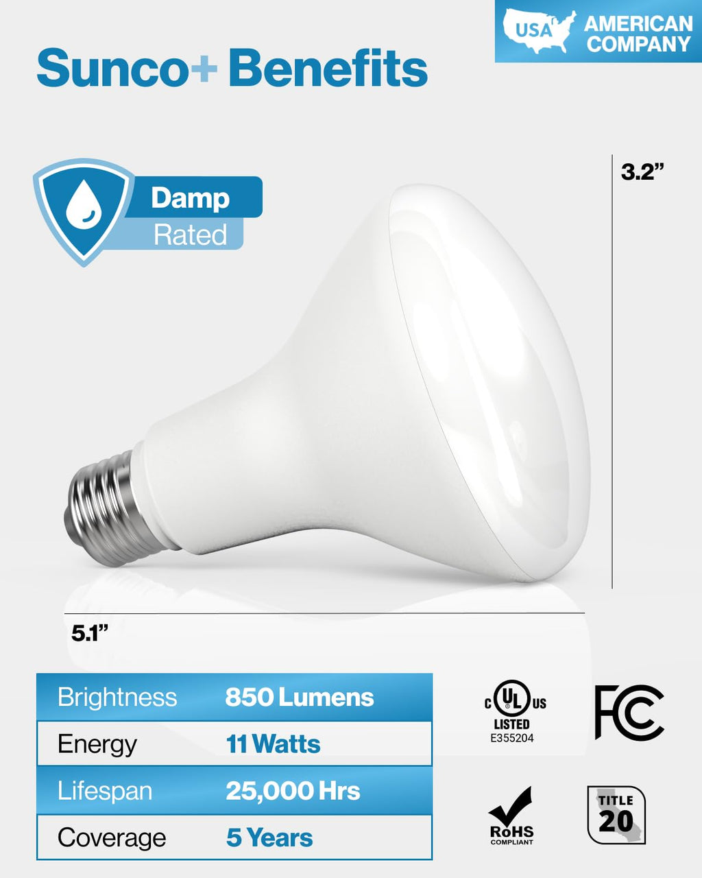 Sunco 6 Pack BR30 LED Bulb Flood Light, E26, 11W=65W, 2700K Soft White