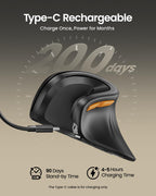 ProtoArc EM11 NL Wireless Ergonomic Vertical Mouse, Rechargeable, Black