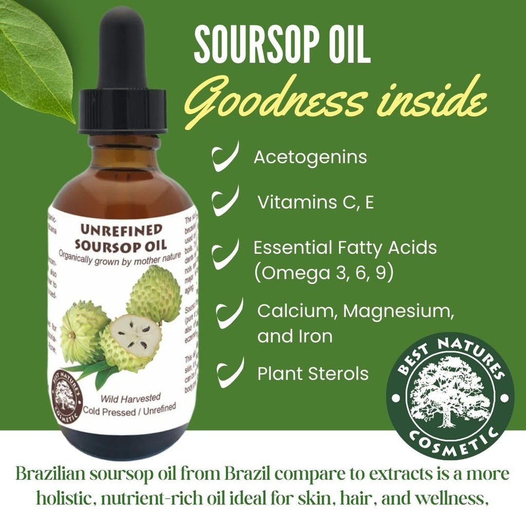 Virgin Soursop Oil (Anona Muricata, Graviola, Guanabana) – 100% Pure, Organic, Cold-Pressed, Unrefined – 2oz - 60ml – Natural Facial Oil & Moisturizer for Dry, Damaged, or Sensitive Skin