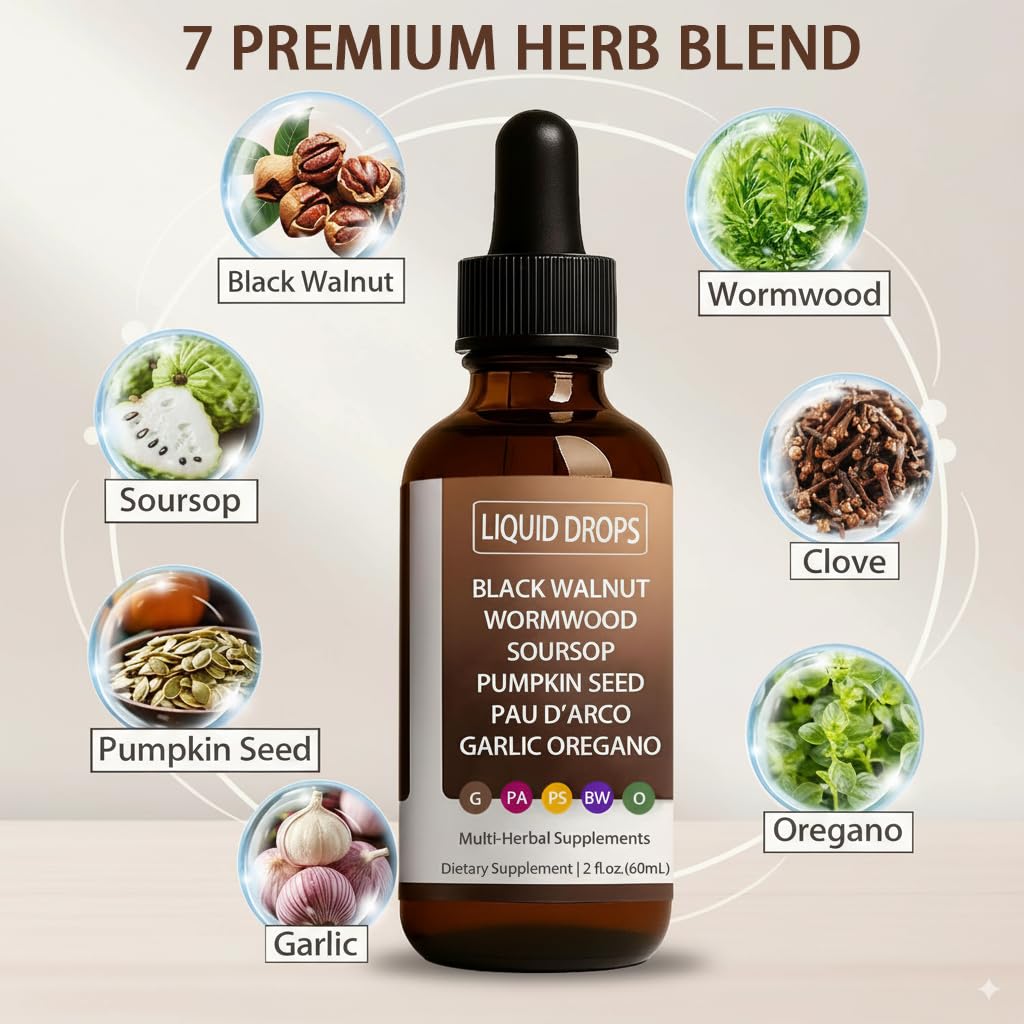 FWPTEI Vello Black Walnut Wormwood Gut Cleanse, Wormwood Black Walnut Clove Drops, Gentle Gut Cleanse & Health & Absorption, with Pumpkin Seed,PAU D'arco, Soursop (1)