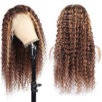 Ombre Highlight Deep Wave Lace Front Wigs Human Hair 4/27 Color 13x4 Curly Lace Front Wigs for Black Women 180% Density Human Hair wigs Pre Plucked with Baby Hair (4/27 Deep Wave Wig,18 Inch)