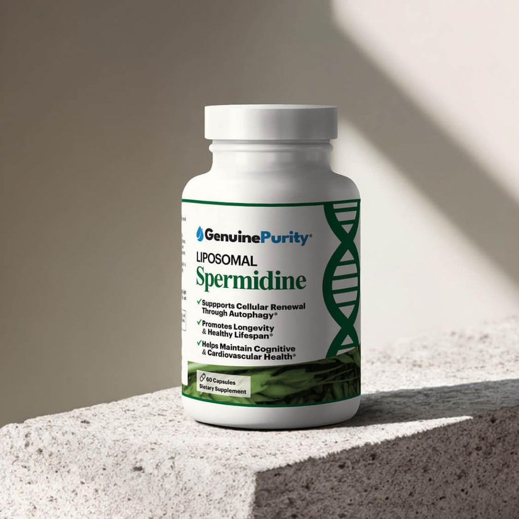 GenuinePurity Liposomal Spermidine 8mg Supplement - 60 Capsules for Cellular Renewal and Healthy Aging - Spermidine-Rich Wheat Germ Extract for Women and Men - Gluten Free, Vegan, Made in USA, Non-GMO