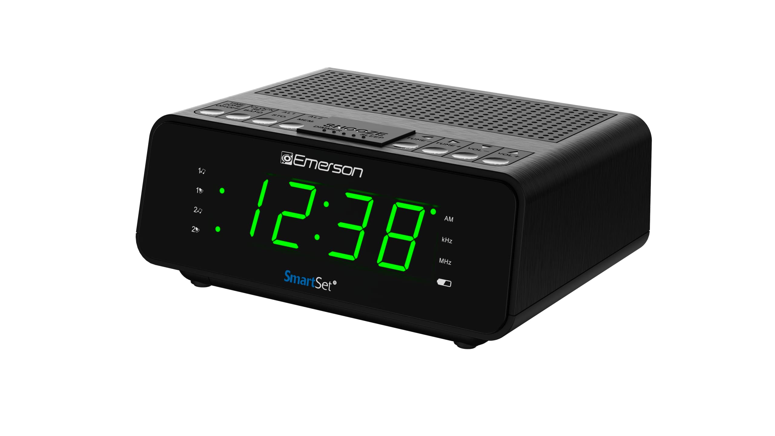 Emerson SmartSet Alarm Clock Radio with AM/FM Radio, Dimmer, Sleep Timer and .9" LED Display, CKS1900 (Black)