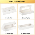 Ocmoiy 20 Pack Cookie Boxes, 16x6.5x2.5 Inch Bakery Boxes with Window, Auto-Popup Treat Box for Chocolate Covered Strawberries, Cocoa Bombs, Donuts, Muffins, Pastries