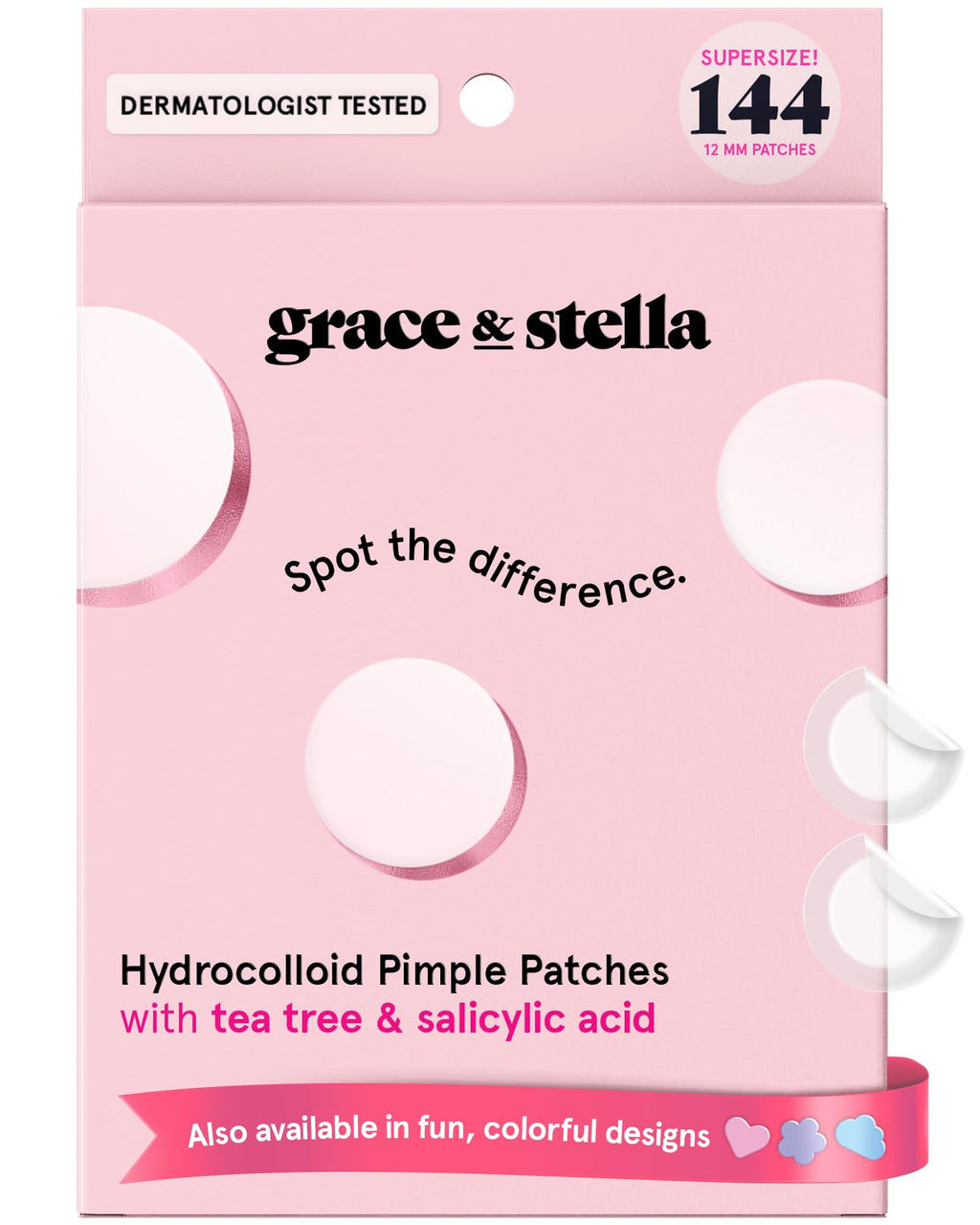 grace & stella Award Winning Pimple Patches for Face - Dermatologist Tested Acne Patches - Hydrocolloid Patch for Breakouts, Whiteheads - Vegan Acne Spot Treatment for Face (Invisible, 144 Count)