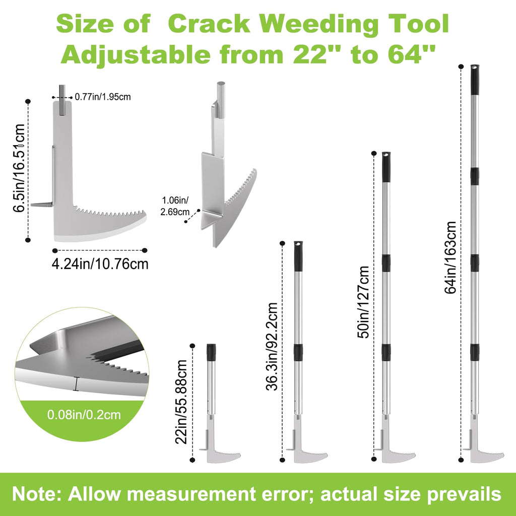 Crack Weeder Crevice Weeding Tool with 22'' to 64'' Adjustable Long Handle