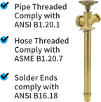12 Inch Anti-Siphon Frost Free Sillcock Valve Multiturn 1/2 Inch NPT, 3/4 Inch Hose Bibb, Brass Body,Brass Valve 12 inch Length