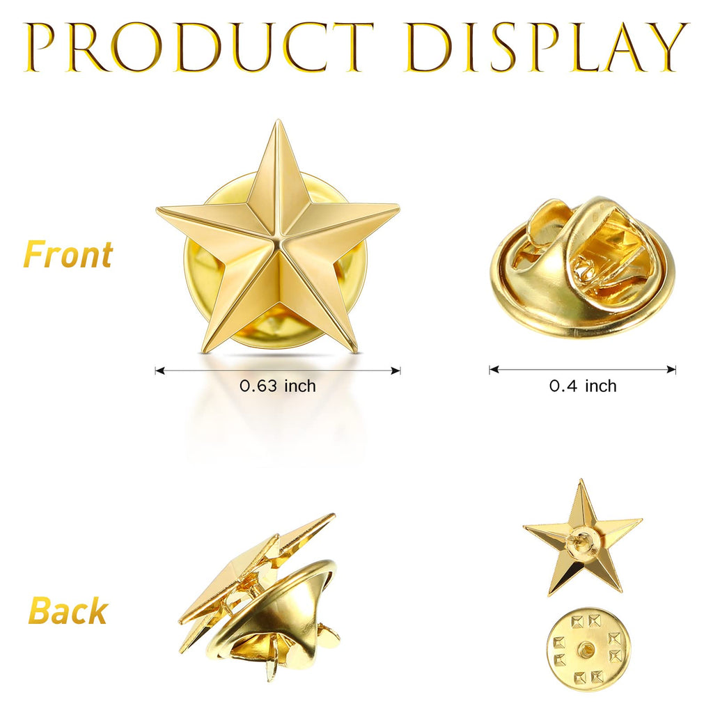 Kenning 60 Pieces Gold Star Pins Bulk Memorial Day Star Badge Lapel Pins