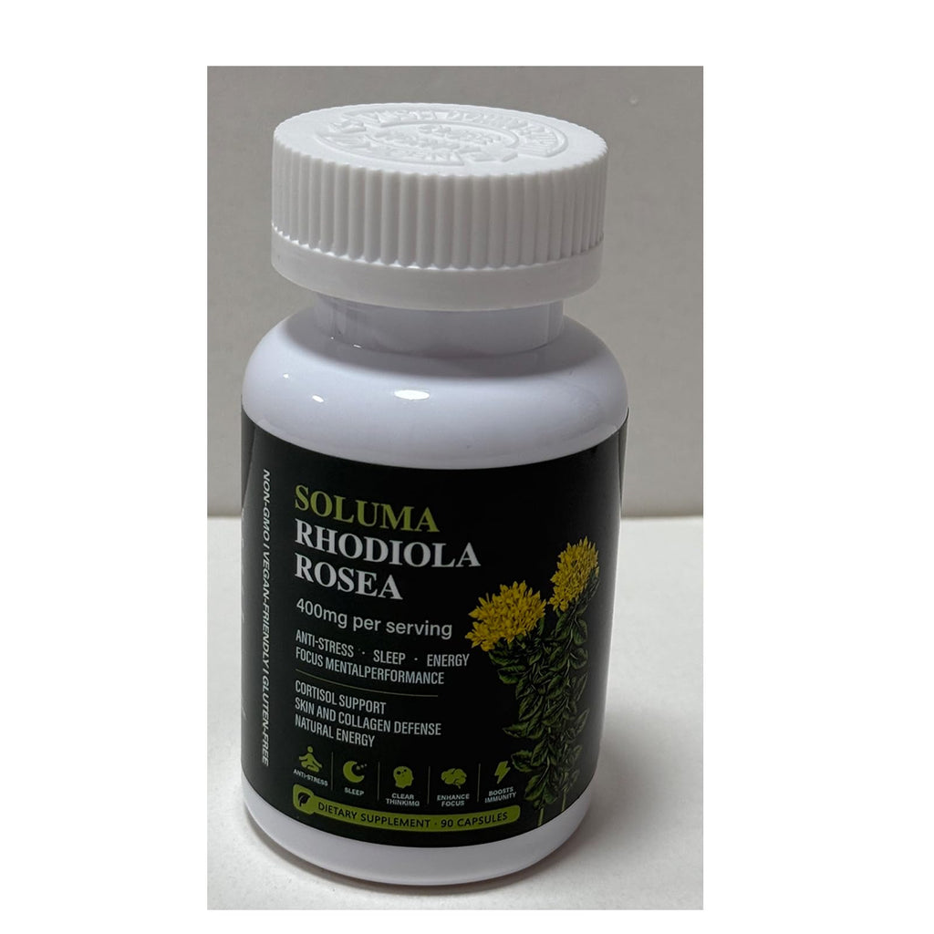 Soluma Rhodiola Rosea Extract Supplement | 800 mg Per Serving (2 Vegetarian Capsules), Standardized 3% Salidroside & 1% Rosavins, Adaptogenic Herbal Supplement, 90 Capsules