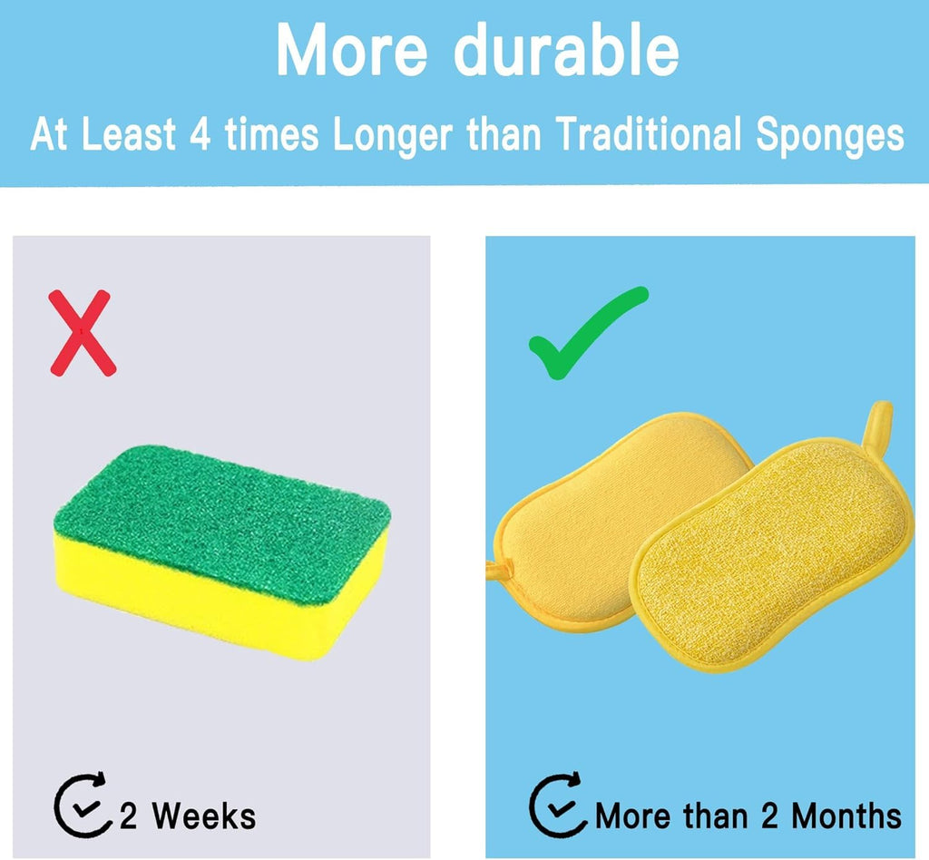 Dish Sponge Kitchen Sponges,Scrub Sponges,Double Sided Cleaning,Non Scratch,Ultra fine Fiber Wiping+Stainless Steel Wire to Remove Stubborn Stains,Durable Thickening (Large 12-Pack)