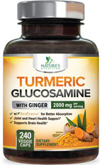 Turmeric Curcumin Supplement 2000mg - 95% Curcuminoids with Glucosamine, Ginger & MSM, BioPerine Black Pepper for Best Absorption, Nature's Vegan Joint Support, Non-GMO, Bottled in USA - 240 Capsules