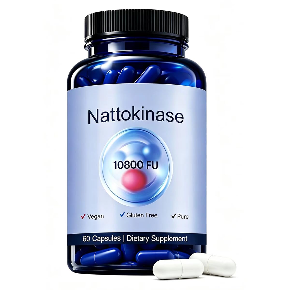 Xhnbbghao Ultimate Nattokinase Capsules, Nattokinase Supplement 10800 FU Per Serving, Serving for Body Health, and Daily Wellness Support, Vegan, Gluten Free, 60 Capsules