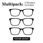 Foster Grant Men's Pete Rectangular Reading Glasses, Black and Brown, 3 Pack, 2x