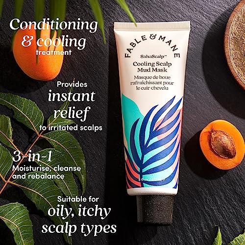 Fable & Mane Cooling Scalp Mud Mask, Soothes Itchiness and irritation. Treatment to Purify the Scalp with Ayurvedic Neem (6 fl oz / 177ml)