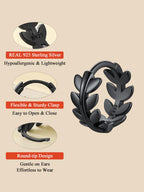 FaithHeart Small Black Leaf Hoop Earrings for Women, Black Stainless Steel Huggie Hoops Earrings Lightweight Hypoallergenic Jewelry for Sensitive Ears