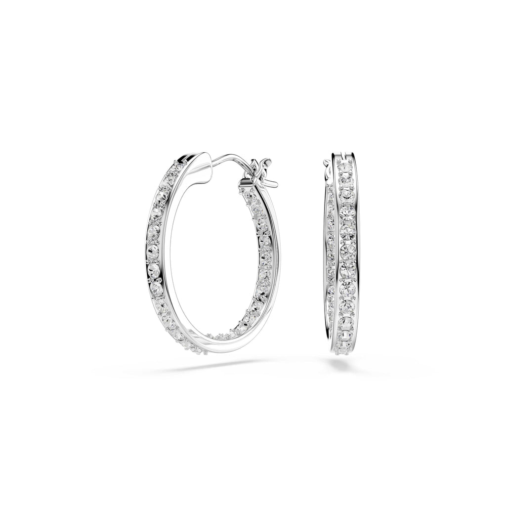 Swarovski Sommerset hoop earrings, White, Rhodium plated, One Size, Silver, Crystals
