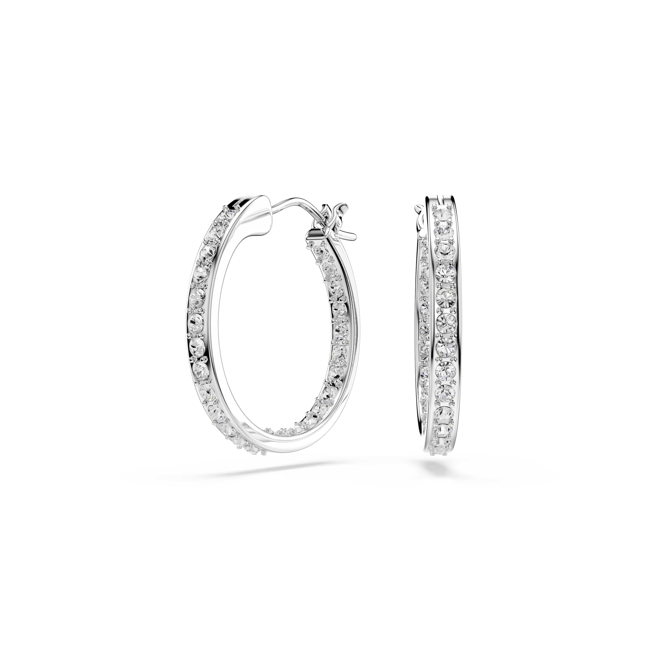 Swarovski Sommerset hoop earrings, White, Rhodium plated, One Size, Silver, Crystals