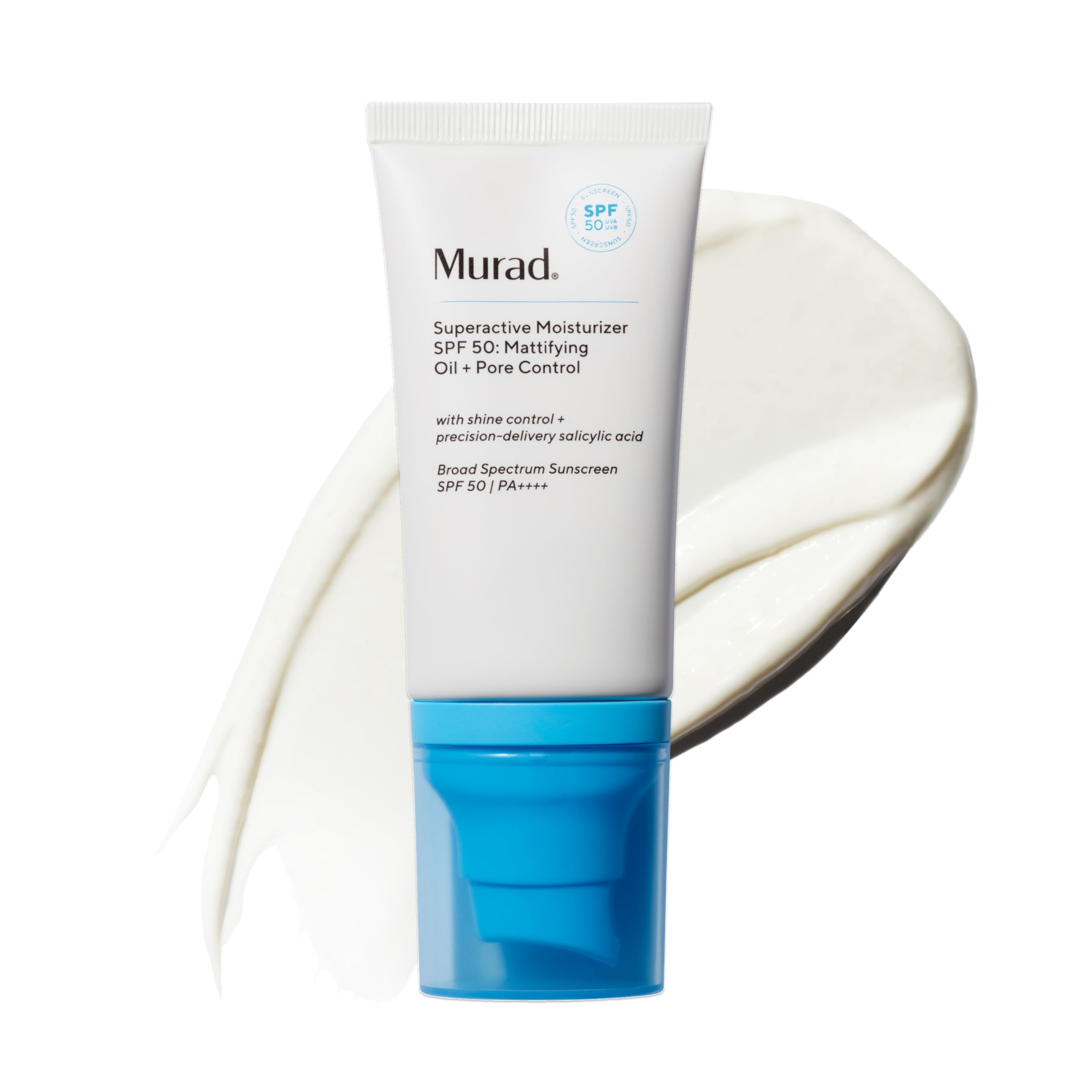 Murad Superactive Mattifying Oil and Pore Control Moisturizer SPF 50 - Shine Free Hydrating Facial Sunscreen Supercharged with Salicylic Acid To Smooth Texture and Minimize Look of Pores - 1.7Fl Oz