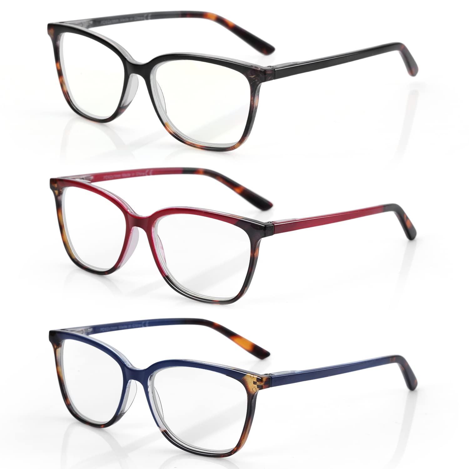 BLUEMOKY Blue Light Reading Glasses for Women 3 Pack Fashion Cat Eye Computer Glasses Bluelight Blocking Reader 1.25