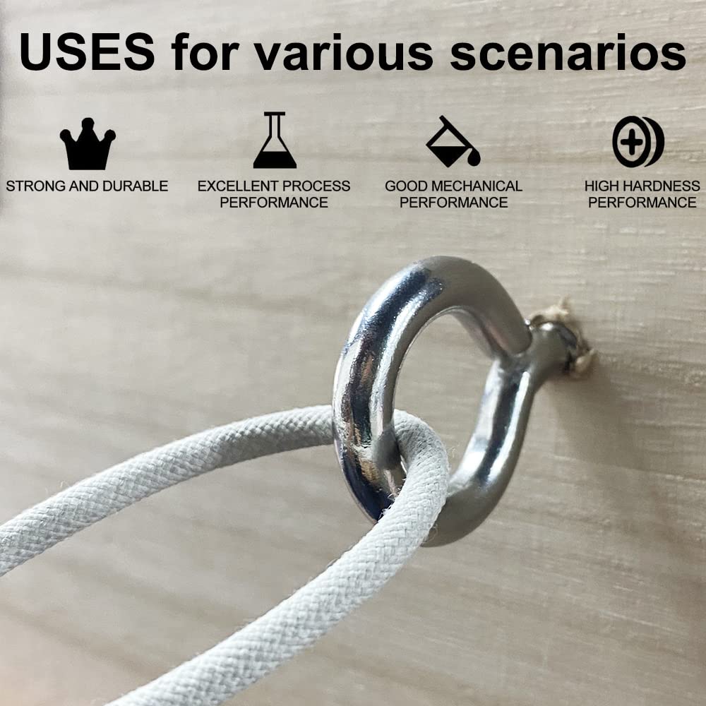 ZUSFUL 6 Pcs M6 304 Stainless Steel Screw Eye Hooks, 2-1/2 Inches Eyes Screw Hooks,Heavy Duty Screw Eye Bolt,Load Bearing 200LB,Indoor & Outdoor Use