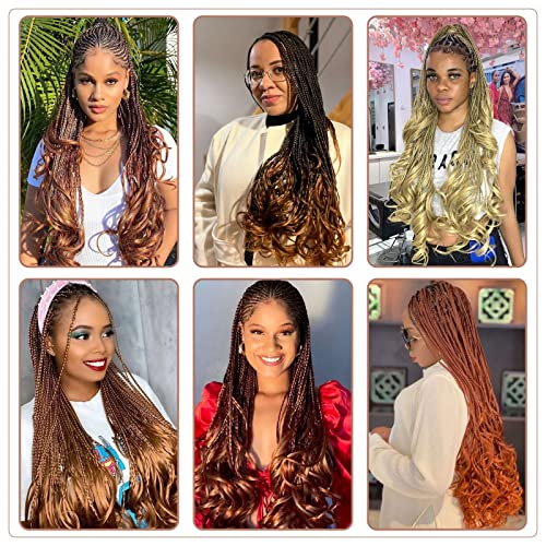 9 Packs Ombre Brown French Curl Crochet Braids 24 Inch Boho Box Braids Crochet Braids with Curly Ends Synthetic Goddess Braids Pre looped Crochet Hair for Women