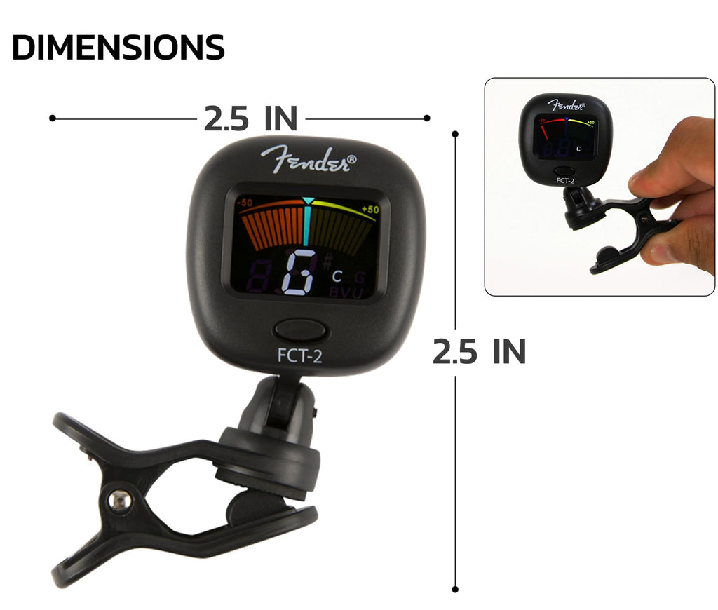 Fender FCT-2 Professional Multi-Instrument Clip-On Tuner for Guitar, Bass, Ukulele, and Violin