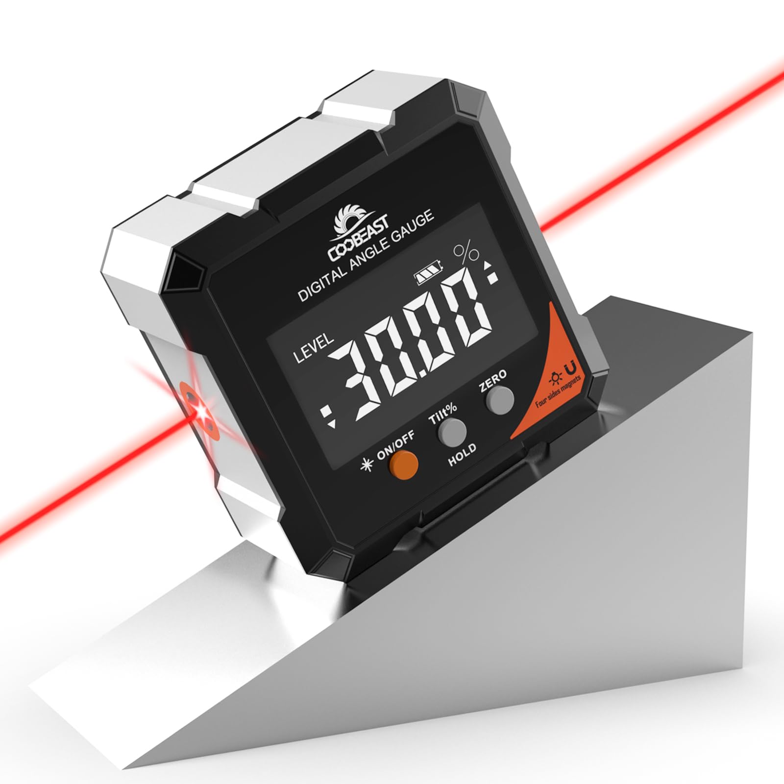 Digital Angle Finder with Laser, 4-Side Magnetic Digital Angle Gauge, Rechargeable Mini Digital Laser Level Measuring Tool Cube Inclinometer with Backlight for Woodworking Tablesaw Gift for Men Black