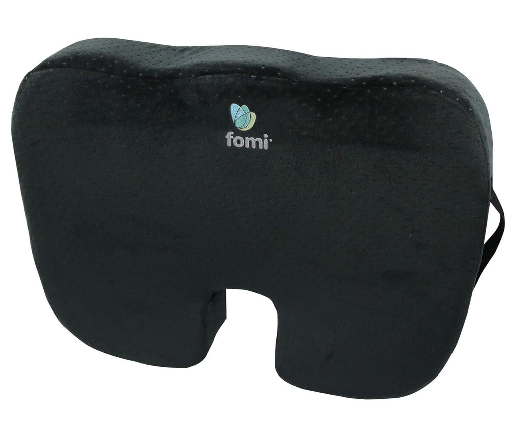 FOMI Extra Wide and Thick Firm Coccyx Seat Cushion | 20” x 16” x 3.5” | Large Black Orthopedic Memory Foam Pad for Car or Truck Seat, Office Chair, Wheelchair | Back Pain Relief