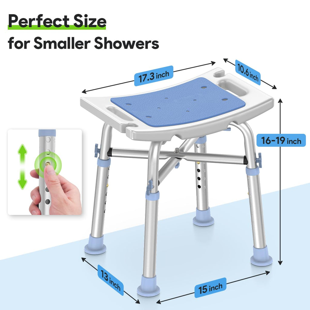 Delog Heavy Duty Shower Chair - 500lb Capacity, Padded Bath Seat with 6 Height Adjustable Tubes - Tool Free Anti-Slip Bench for Elderly, Senior, Handicap & Disabled