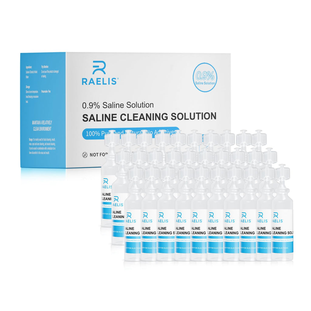 RAELIS Saline Solution, 150ml /5.28 FL OZ Normal Solution for Multiple Household Uses, 5ml Each, 30 per Box