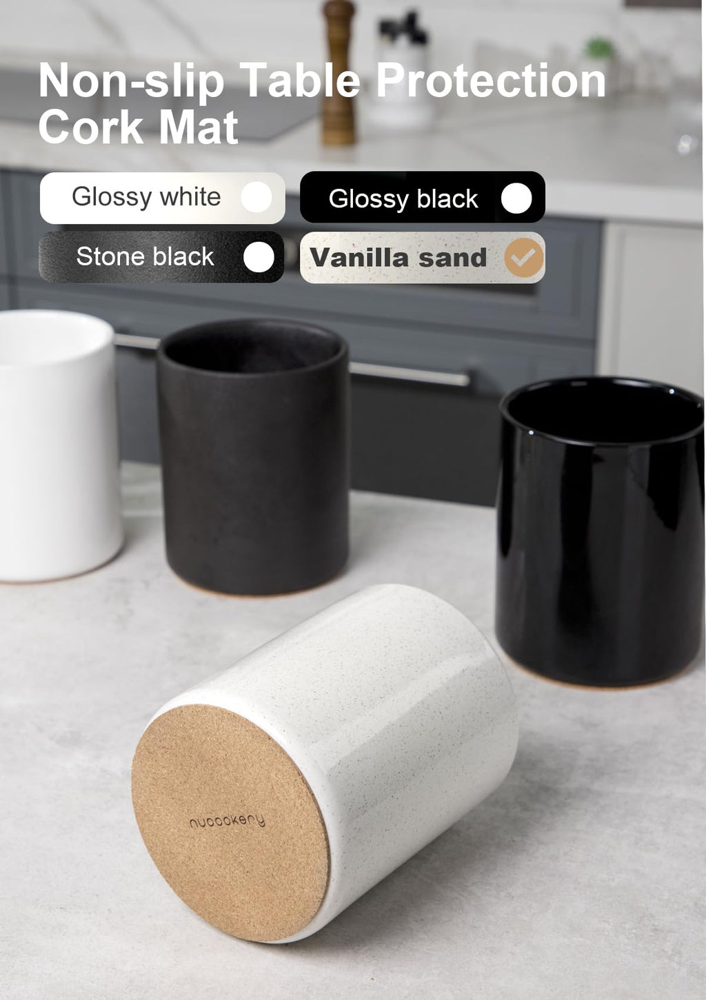 Nucookery Ceramic Kitchen Utensil Holder for Countertop Organizer 6.4" Sand