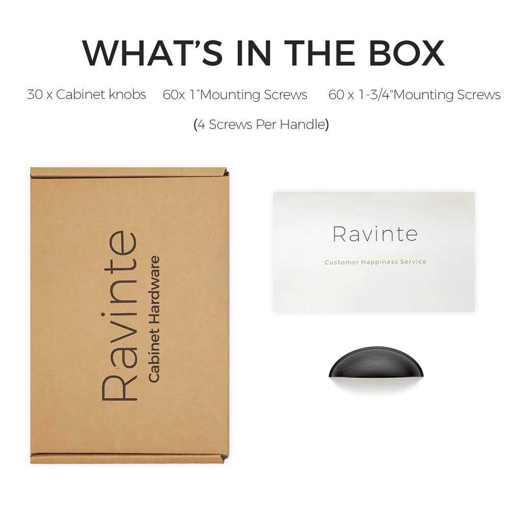 Ravinte 30 Pack 3" Drawer Pulls Oil Rubbed Bronze Cabinet Pulls Kitchen Hardware Cabinet Handles Drawer Handles Knobs 3 inch Hole Center