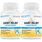 Puregen Labs Dairy Relief Natural Fast Acting Lactase Enzyme 3000 FCC, Lactose Intolerance Pills | 2 Pack - 180 Caplets Total