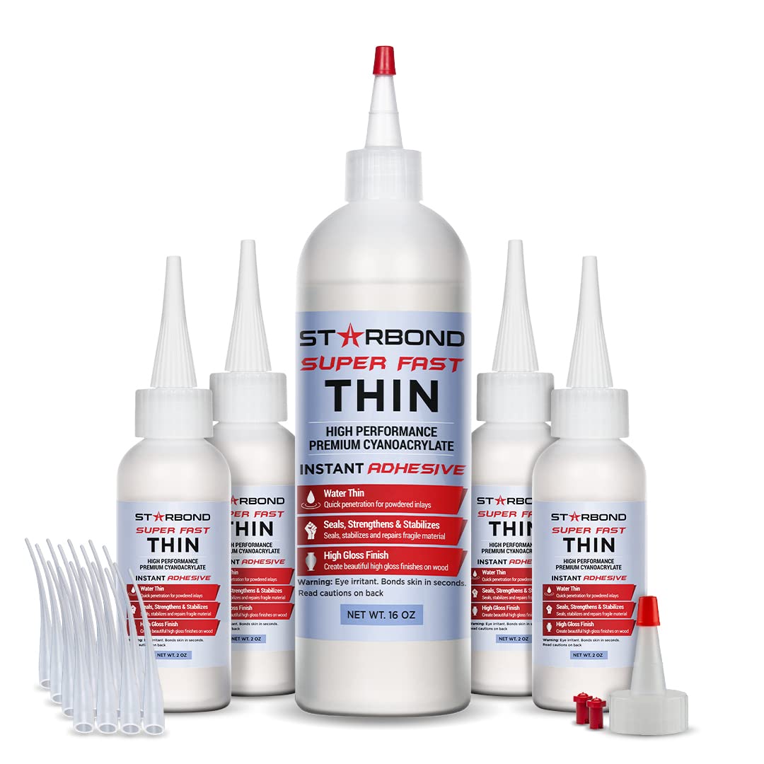 Premium Grade Cyanoacrylate (CA) Super Glue by Starbond - 16 oz. Complete Refill KIT (453g) - Super Fast Thin Adhesive, Precise Application for Woodturning, CA Finish, Woodworking, Hobby Models, Inlay