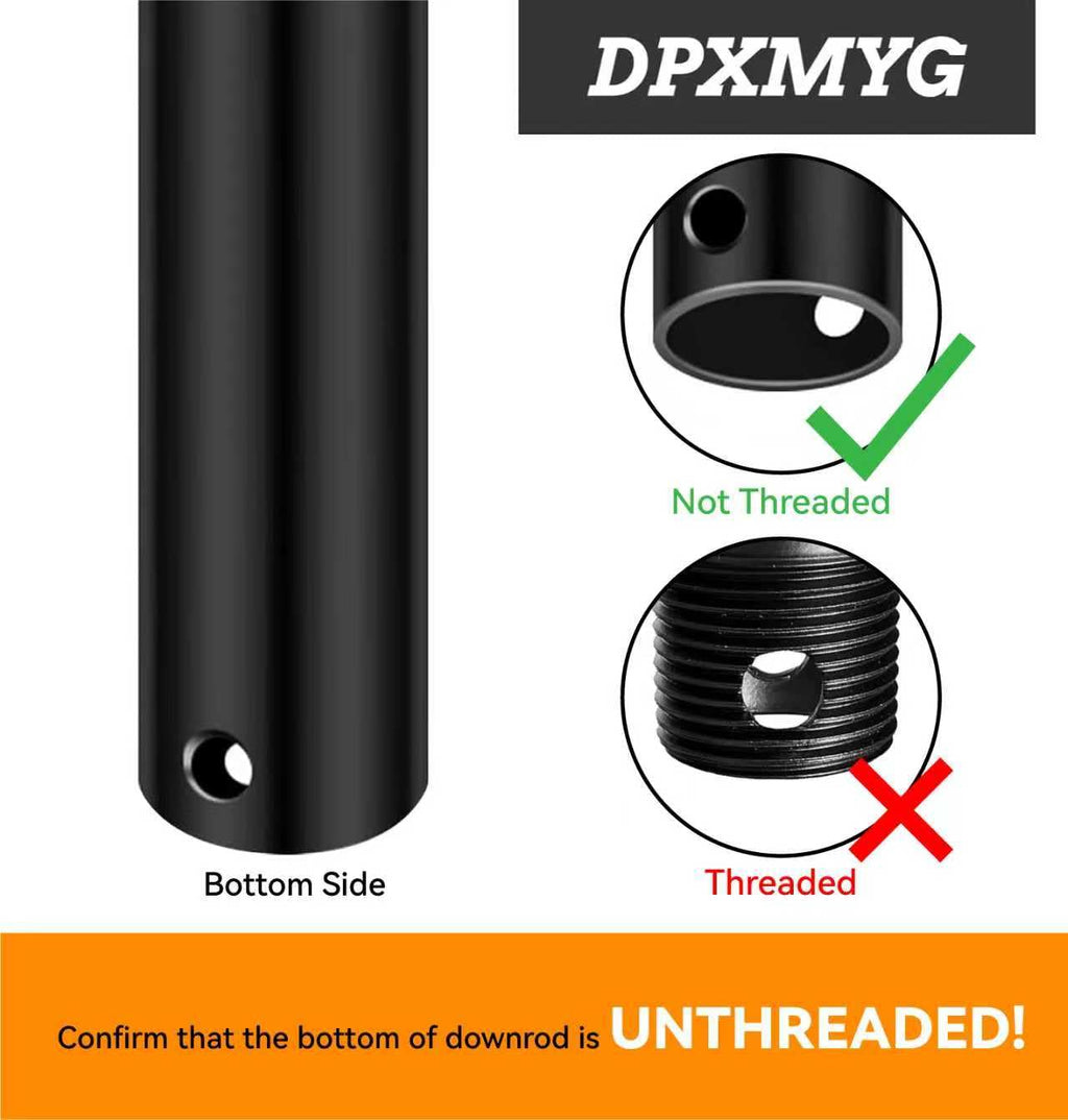 DPXMYG 36 inch Ceiling Fan Downrod, 3 FT Black Downrod for Ceiling Fan, 1 inch Outside Diameter, Boom Suitable for a Wide Range of Fans (Black, Not Threaded)