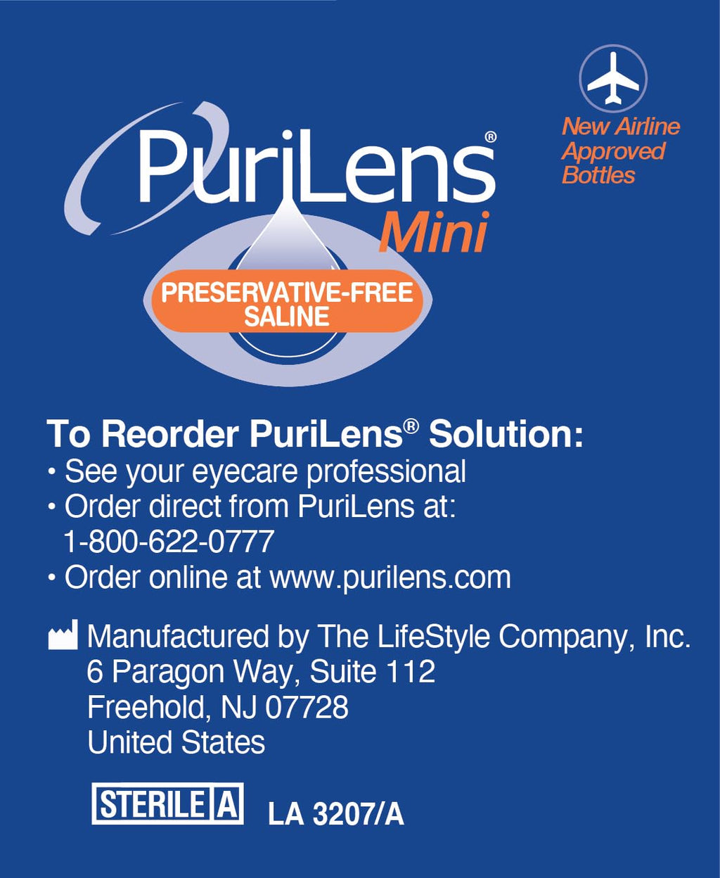 Purilens Mini Preservative-Free Contact Lens Saline 60ml (2 fl. oz.) 6 Pack